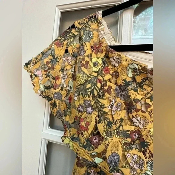 ALEX MARIE Anna Flounce Lace Off The Shoulder Yellow Floral Dress Size 4 Small - Picture 6 of 13